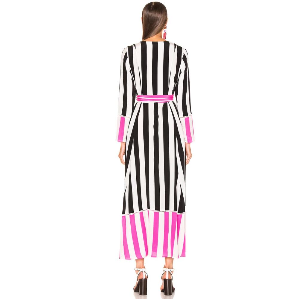 We Are Leone Dress Silk Contrast Maxi Cardigan Striped Belted‎ Long Sleeve S/M - Picture 9 of 14
